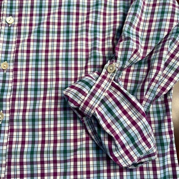 NEW Women's Peter Millar Roll Sleeve Performance Button Up Plaid Shirt Sz LARGE - Picture 2 of 4